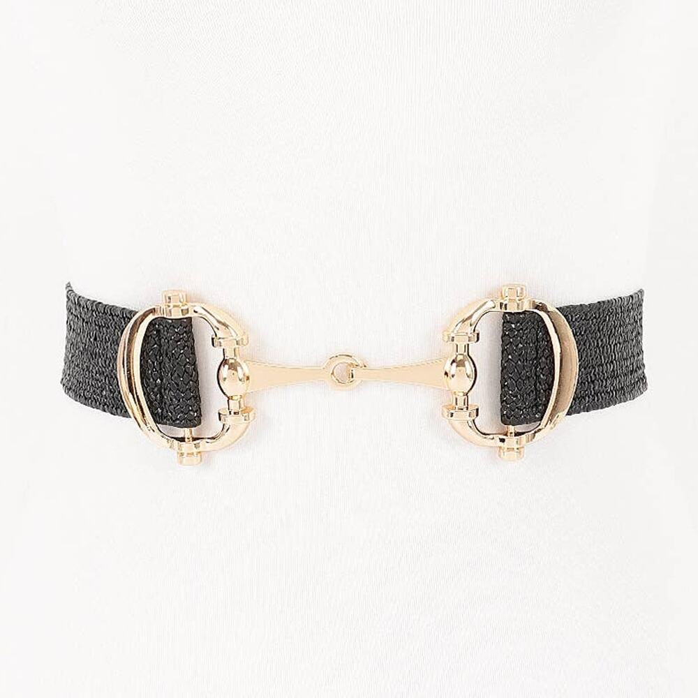 Straw Metal Horse Bit Buckle Elastic Belt Black Gold